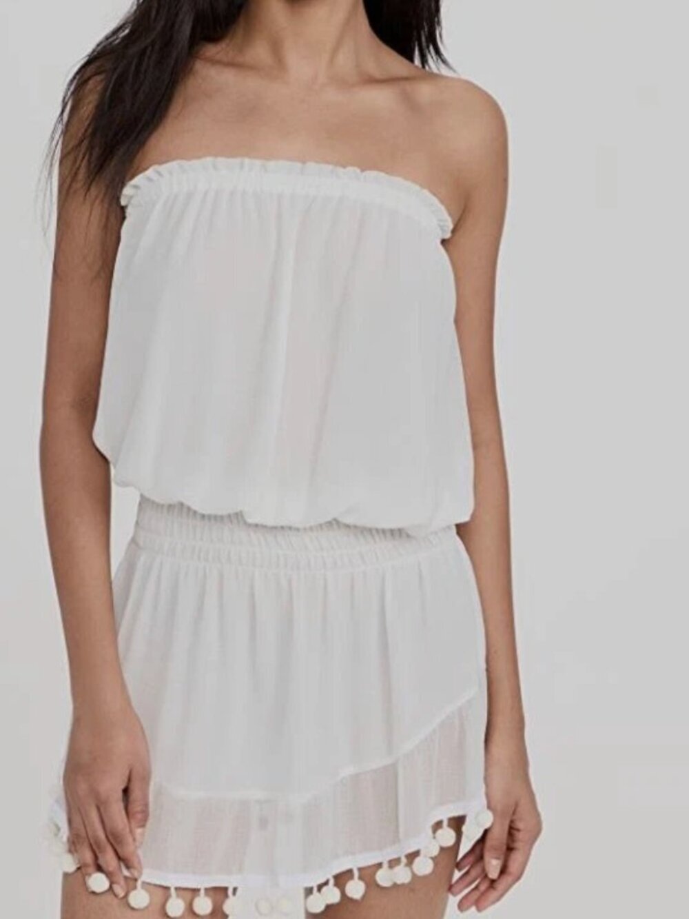 Ramy Brook Women's White Marcie Strapless Pompom Dress Size 2XS - Picture 3 of 3